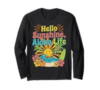 Diseño Hello Aloha Life Tropical Sunshine Hawaii Beach Vibes Manga Larga