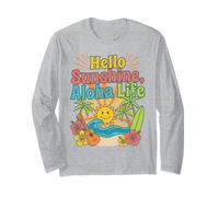 Diseño Hello Aloha Life Tropical Sunshine Hawaii Beach Vibes Manga Larga