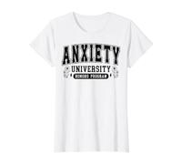 Diseño Humorístico sobre Ansiedad para Universitarios Camiseta gráfica económica, Mujer, Blanco, M