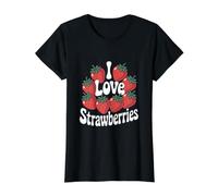 Diseño I Love Strawberries Berry Fruit Camiseta gráfica económica, Mujer, Negro, XS
