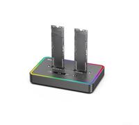 Diseño innovador que cumple con la funcionalidad. La estación de clonación SSD Dual Bay M 2 ofrece transferencias a una velocidad impresionante de hasta 20 Gbps y soporta hasta 8 TB (luces de colores
