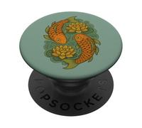 Diseño Inspirado en la Naturaleza Zen pacífica con Flores de Loto y koi PopSockets PopGrip Adhesivo