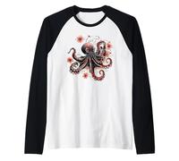 Diseño intrincado de Pulpo Floral de Vida Marina Camiseta Manga Raglan