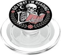 Diseño introvertido Go Away I'm Reading Skeleton Book Lover PopSockets PopGrip para MagSafe