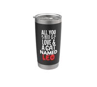 Diseño Leo con nombre de gato: ¡Todo lo que necesitas es amor! Vaso térmico de acero inoxidable de doble pared