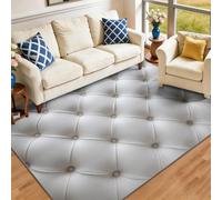 Diseño Lujo Minimalista Textura De Cuero Cuadros, Alfombra Lavable y Antideslizante 60 x 110 cm, Suave y Cómoda para Salón, Dormitorio o Comedor Élites Urbanas, Blanco