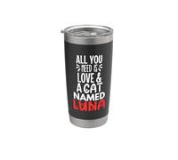 Diseño Luna con nombre de gato: ¡Todo lo que necesitas es amor! Vaso térmico de acero inoxidable de doble pared
