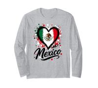 Diseño Mexicano con Bandera en Forma de corazón para Viajes de Vacaciones con el Lema «Me Encanta México Manga Larga