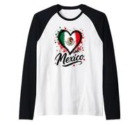 Diseño Mexicano con Bandera en Forma de corazón para Viajes de Vacaciones con el Lema «Me Encanta México Camiseta Manga Raglan