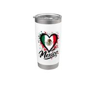 Diseño mexicano con bandera en forma de corazón para viajes de vacaciones con el lema «Me encanta México Vaso térmico de acero inoxidable de doble pared