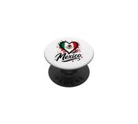 Diseño Mexicano con Bandera en Forma de corazón para Viajes de Vacaciones con el Lema «Me Encanta México PopSockets PopGrip Adhesivo