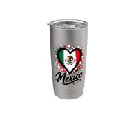 Diseño mexicano con bandera en forma de corazón para viajes de vacaciones con el lema «Me encanta México Vaso térmico de acero inoxidable de doble pared