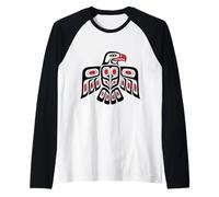 Diseño Minimalista de águila nativa Americana roja y Negra Camiseta Manga Raglan