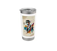 Diseño moderno abstracto de caballero estilizado con estilo vintage Vaso térmico de acero inoxidable de doble pared