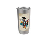 Diseño moderno abstracto de caballero estilizado con estilo vintage Vaso térmico de acero inoxidable de doble pared