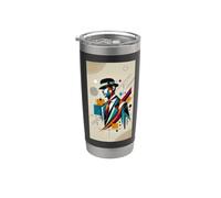 Diseño moderno abstracto de caballero estilizado con estilo vintage Vaso térmico de acero inoxidable de doble pared