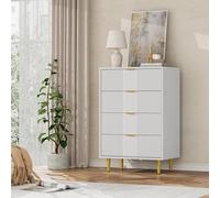 Diseño Moderno Que Ahorra Espacio - Mesita De Noche Alta De Madera Para Dormitorio Con 4 o 5 Cajones, Tiradores De Metal, Frentes Ranurados, Ideal Para Ropa, Sala De Estar, Pasillo o Dormitorio