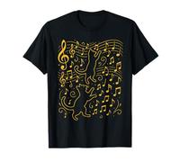Diseño musical de gato con notas, divertido estilo felino artístico Camiseta