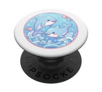 Diseño oceánico de Anime Super Cute Dolphins Friends PopSockets PopGrip Adhesivo