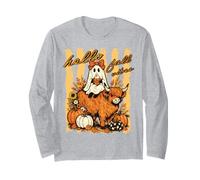 Diseño otoñal de Hello Fall Vibes Ghost Highland, Vaca y Calabaza Manga Larga
