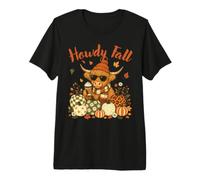 Diseño otoñal de Howdy Fall Highland Cow Pumpkin Coffee Camiseta Premium
