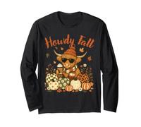 Diseño otoñal de Howdy Fall Highland Cow Pumpkin Coffee Manga Larga
