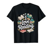 Diseño para entusiastas de los Libros I Love Reading Camiseta gráfica económica, Hombre, Negro, XL