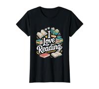 Diseño para entusiastas de los Libros I Love Reading Camiseta gráfica económica, Mujer, Negro, S
