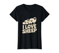 Diseño Pastoral con Texto I Love Sheep Camiseta gráfica económica, Mujer, Negro, S