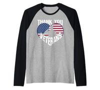 Diseño patriótico de corazón con Texto Thank You Veterans Camiseta Manga Raglan