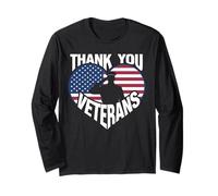 Diseño patriótico de corazón con Texto Thank You Veterans Manga Larga