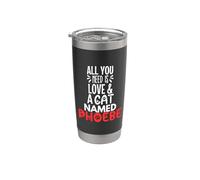 Diseño Phoebe con nombre de gato: ¡Todo lo que necesitas es amor! Vaso térmico de acero inoxidable de doble pared