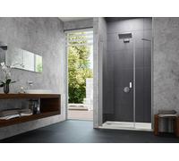 Diseño pura puerta batiente de 4 esquinas con panel lateral en hueco, anchura:140cm altura:200cm bisagra izquierda y derecha, 8P7210087321, Cabinas de ducha: Color de perfil plata mate ESG clear