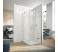 Diseño pura puerta batiente de 4 esquinas con segmentos fijos con herraje, anchura:80cm altura:200cm, fijación a la derecha, 8P9112123375, Cabinas de ducha: Color de perfil Black Edition Cristal ESG P