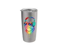 Diseño rana con auriculares y gafas de sol EDM Rave Vaso térmico de acero inoxidable de doble pared
