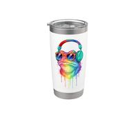 Diseño rana con auriculares y gafas de sol EDM Rave Vaso térmico de acero inoxidable de doble pared