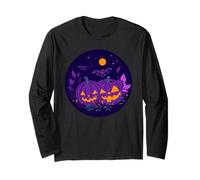 Diseño Redondo de Noche de Calabaza Morada Espeluznante Manga Larga