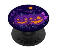 Diseño Redondo de Noche de Calabaza Morada Espeluznante PopSockets PopGrip Adhesivo