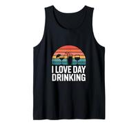 Diseño Retro con Texto «I Love Day Drinking» al Atardecer Camiseta sin Mangas