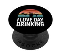Diseño Retro con Texto «I Love Day Drinking» al Atardecer PopSockets PopGrip Adhesivo