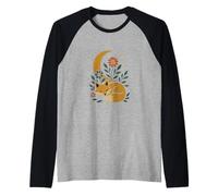 Diseño retro de aventura nocturna de caravana y bosque Camiseta Manga Raglan