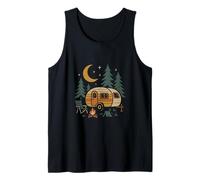 Diseño retro de aventura nocturna de caravana y bosque Camiseta sin Mangas