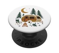 Diseño retro de aventura nocturna de caravana y bosque PopSockets PopGrip Adhesivo