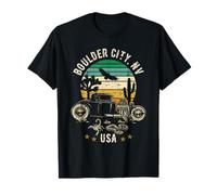 Diseño Retro de Boulder City, Nevada, EE. UU., Hotrod, Estilo Desierto y Puesta de Sol Camiseta