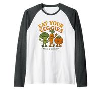 Diseño retro de dibujos animados de verduras sonrientes come tus verduras Camiseta Manga Raglan