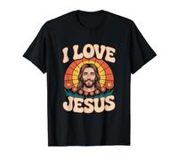 Diseño Retro de Flores con Forma de «I Love Jesus» Camiseta gráfica económica, Hombre, Negro, XL
