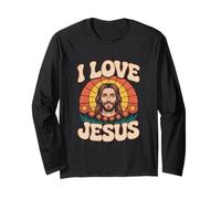 Diseño retro de flores con forma de «I Love Jesus» Manga Larga