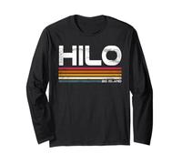 Diseño Retro de Hilo Big Island Hilo Hawaii Manga Larga
