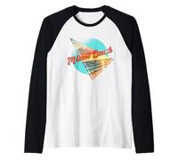 Diseño Retro de Miami Beach Sunset Miami Beach FL Camiseta Manga Raglan