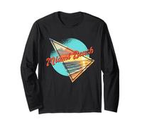Diseño Retro de Miami Beach Sunset Miami Beach FL Manga Larga